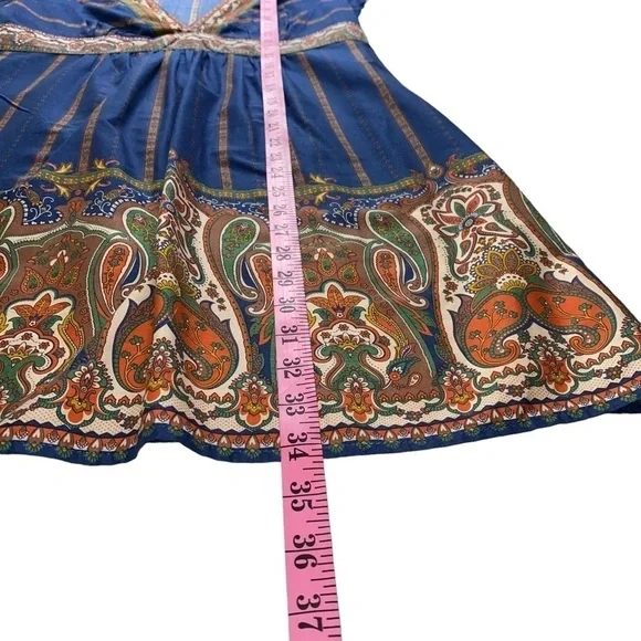 Flying Tomato Navy Blue V-Neck Boho Mixed Print Paisley Floral Mini Dress/Tunic - Picture 3 of 8